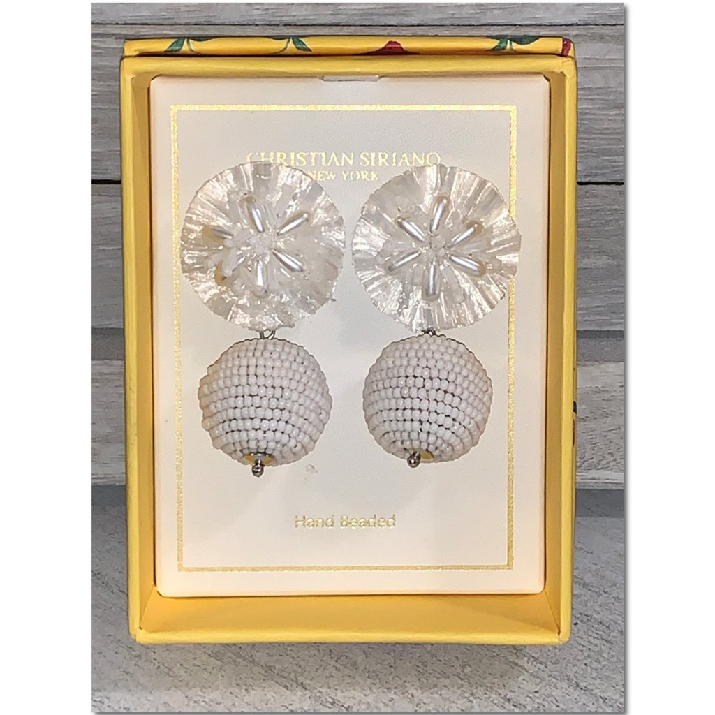 Christian Siriano Hand Beaded White Ball Bauble Dangle Earrings New In Box